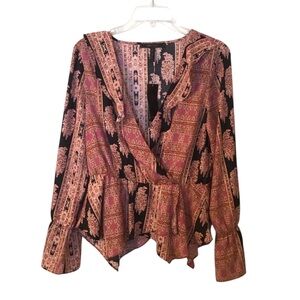 BCBGMAXAZRIA Printed Long Sleeve Blouse Medium #138
